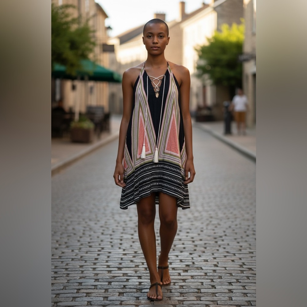 Entro Pink and Black Halter Mini Dress
